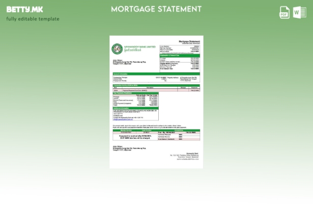 модерен стил на Мјанмарска изјава за хипотека на банката Myawaddy, шаблон за Wor